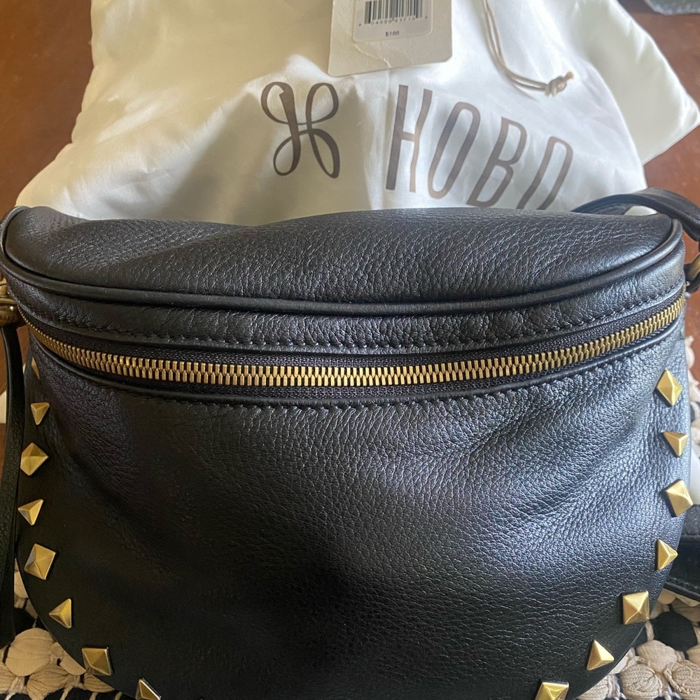 HOBO Juno Black Leather and Gold Studded Sling/Belt Bag